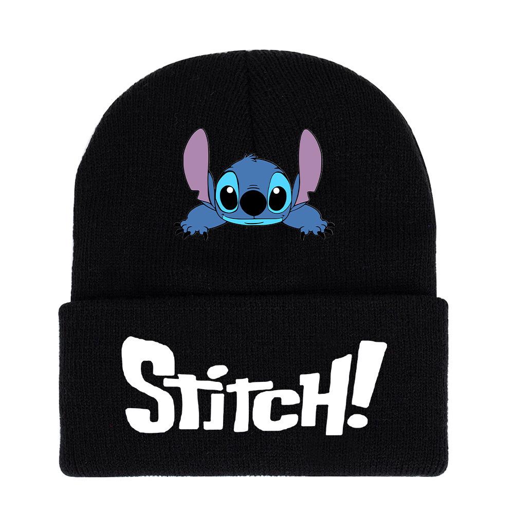 Lilo & Stitch Cartoon Print Knit Wool Hat for Men & Women - Warm Autumn/Winter Beanie