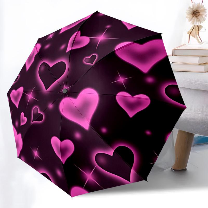 

1pc Heart Print Automatic Folding Umbrella Durable Iron Frame,All Seasons Home Travel Outdoor Multifunctional Umbrella yy251115180