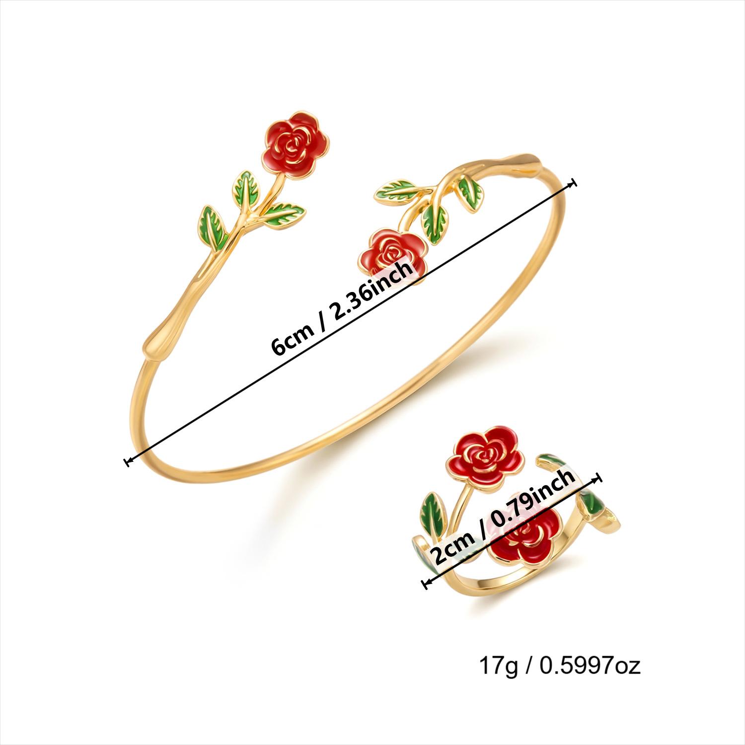 

Women s Bracelet and Ring Set, Alloy Enamel Camellia Open Bracelet and Ring Set 1