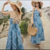 Yunnan Vacation Backless Dress, Ultra-fairy Ethnic Style Camisole Long Dress, Beach and Seaside Elegant Blue Slip Dress
