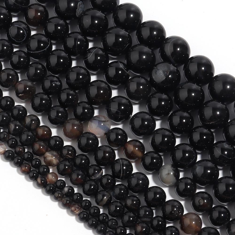 4/6/8/10/12mm Natural Black Agate Stone Beads Round Loose Spacer Beads For Jewelry Making DIY Bracelets Necklace Accessories