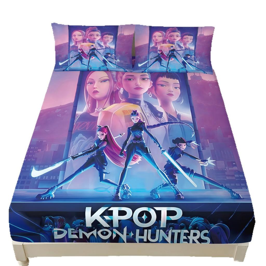 Demon Hunters Mattress Hat 3D Digital Printing Mattress Cover Dust And Non-Slip Protective Cover Home Textile Three-Piece Set