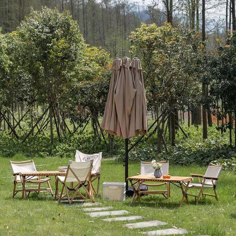 Large Outdoor Cafe & Terrace Sun Umbrella with Three-Head Center Pole
