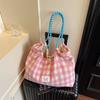 Fresh Plaid Shoulder Tote Bag Large Capacity Commuter Bag Gentle Bag Casual Versatile Student Cloth Bag