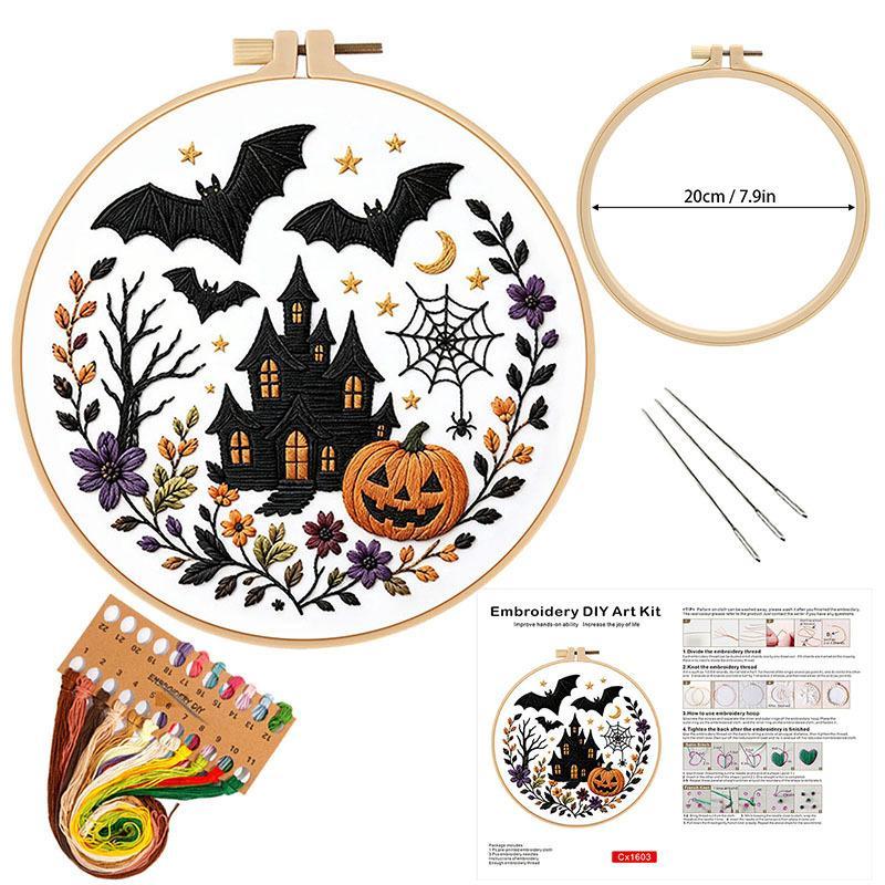 Pumpkin Skeleton Embroidery Kit With En Instructions Thread Stamped Cloth With Pattern Kit For Diy Gift