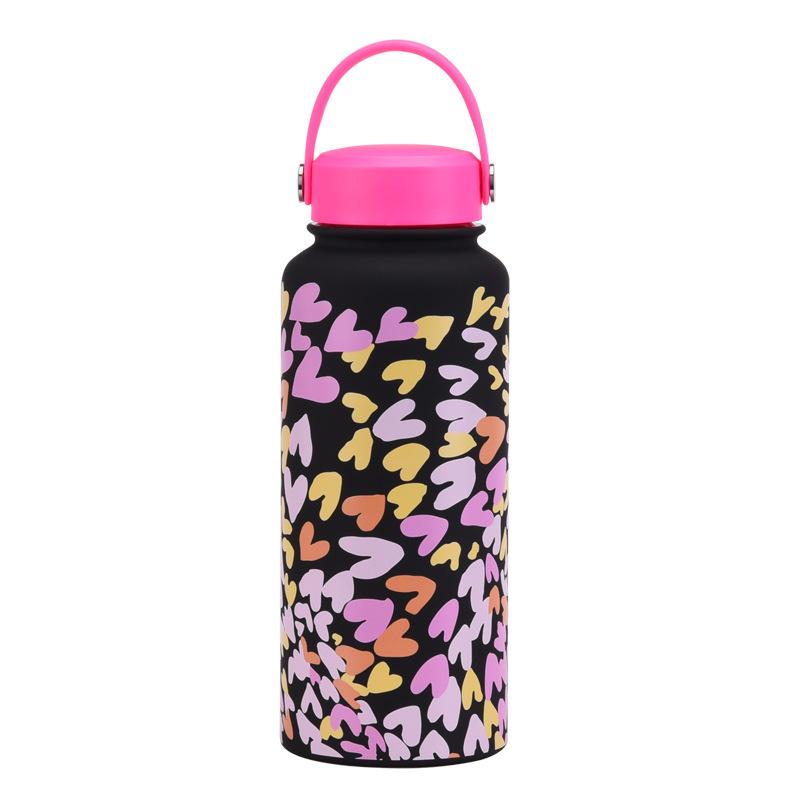 1L Thermos Cup Large Capacity Wide Mouth Portable Vacuum Sports Kettle Outdoor Printing Water Cup Female