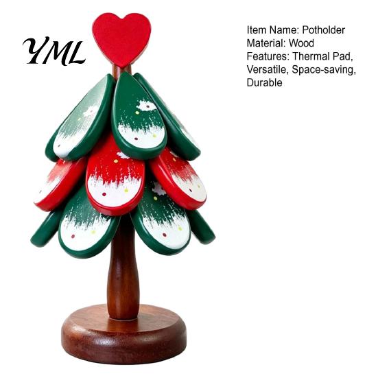 Festive Restaurant Accessory Christmas Tree Wooden Trivets, Durable Pine Wood Potholders with Storage Stand, Housewarming Gift for Kitchen Heat