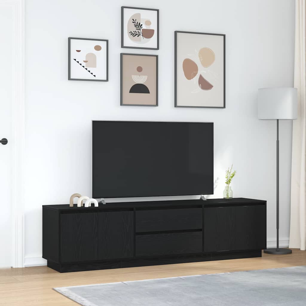 TV Stand with LED Lights Black Oak Effect 193.5x41x50 Cm