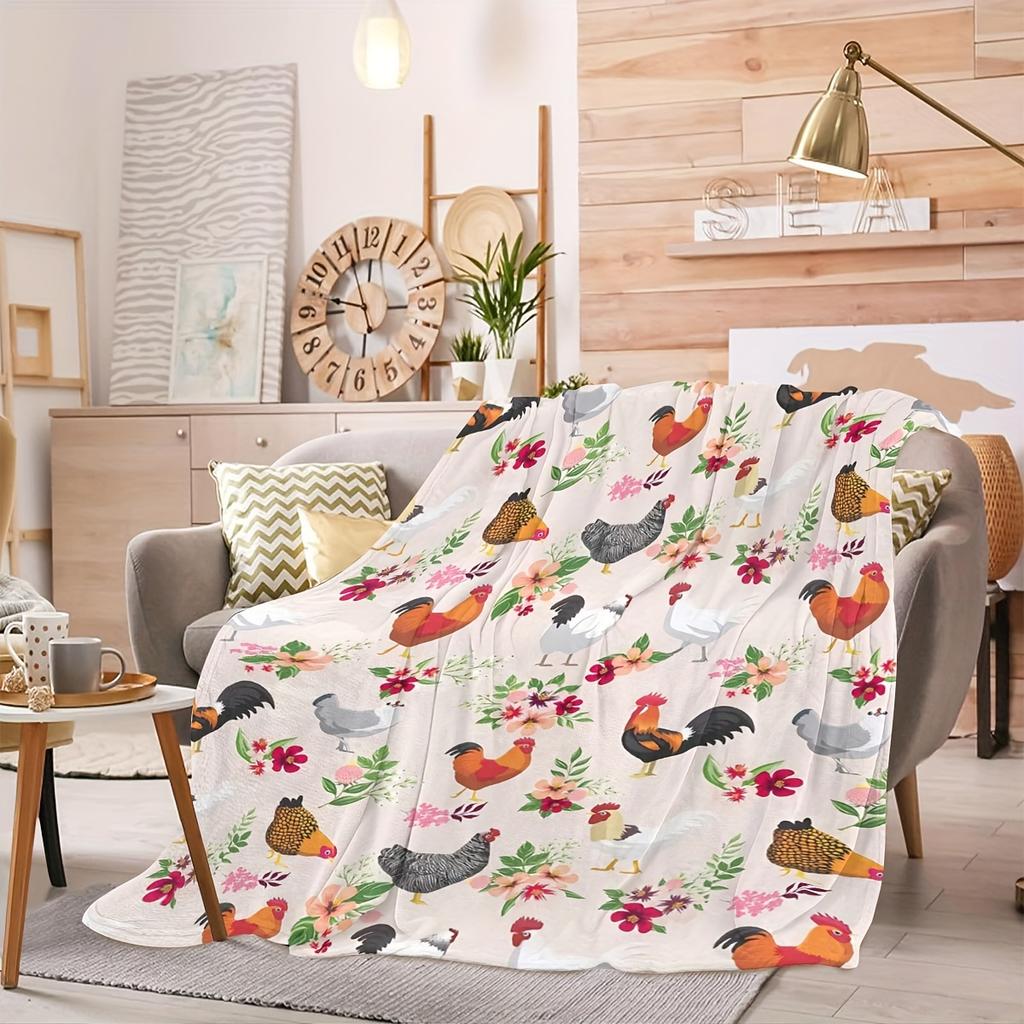 Colorful Chicken Floral Flannel Printed Blanket Suitable For All Seasons Suitable For Living Room Office Sofa And Travel