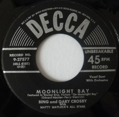 7inch Record BING CROSBY & GARY CROSBY (2), MATT - Moonlight Bay 927577 Decca 1951 US Jazz Used