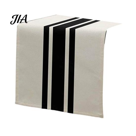 Washable Rectangular Desk Runner Modern Geometric Table Runner, Black And White Checkered Stylish Pattern 72 Inch Striped for Dining Decor Easy Care