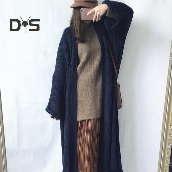 Spring Autumn Women Loose Fit Long Sweater Coat Long Sleeve Solid Color Ankle Length Open Front Knitting Cardigan Outwear