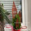 Rustic Metal Garden Stakes Set of Three Castle House Silhouettes Outdoor Decorative Yard Art for Planters and Lawn Display