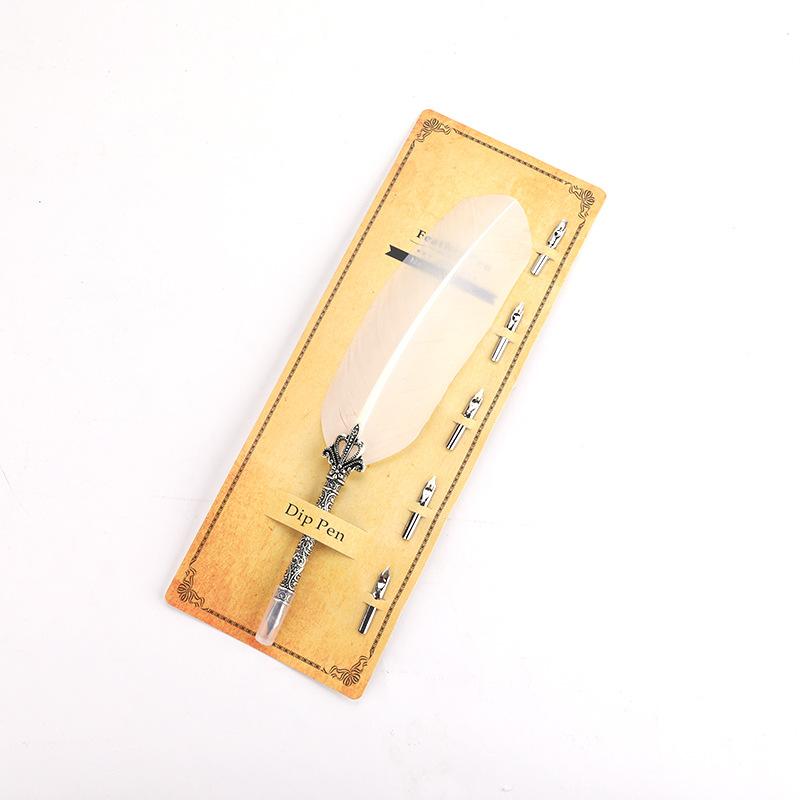1Pc New Feather Quill Dip Pen Set with 5 Replaceable Nibs Antique Style Fountain Pen for Calligraphy Wedding Gift