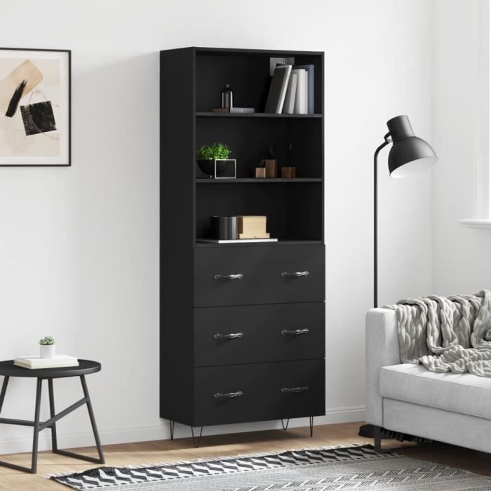 VidaXL Buffet haut Noir 69,5x34x180 cm Bois d'ingénierie 3189374