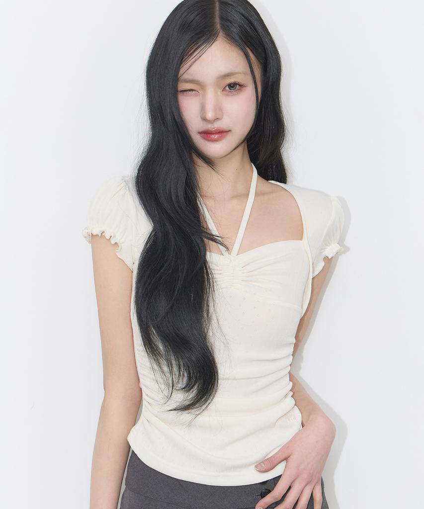 ILLIGO Shirred Halter Top Ivory