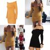 Cotton Solid Color Bodycon Dress With Long Sleeve And High Waist For Women
