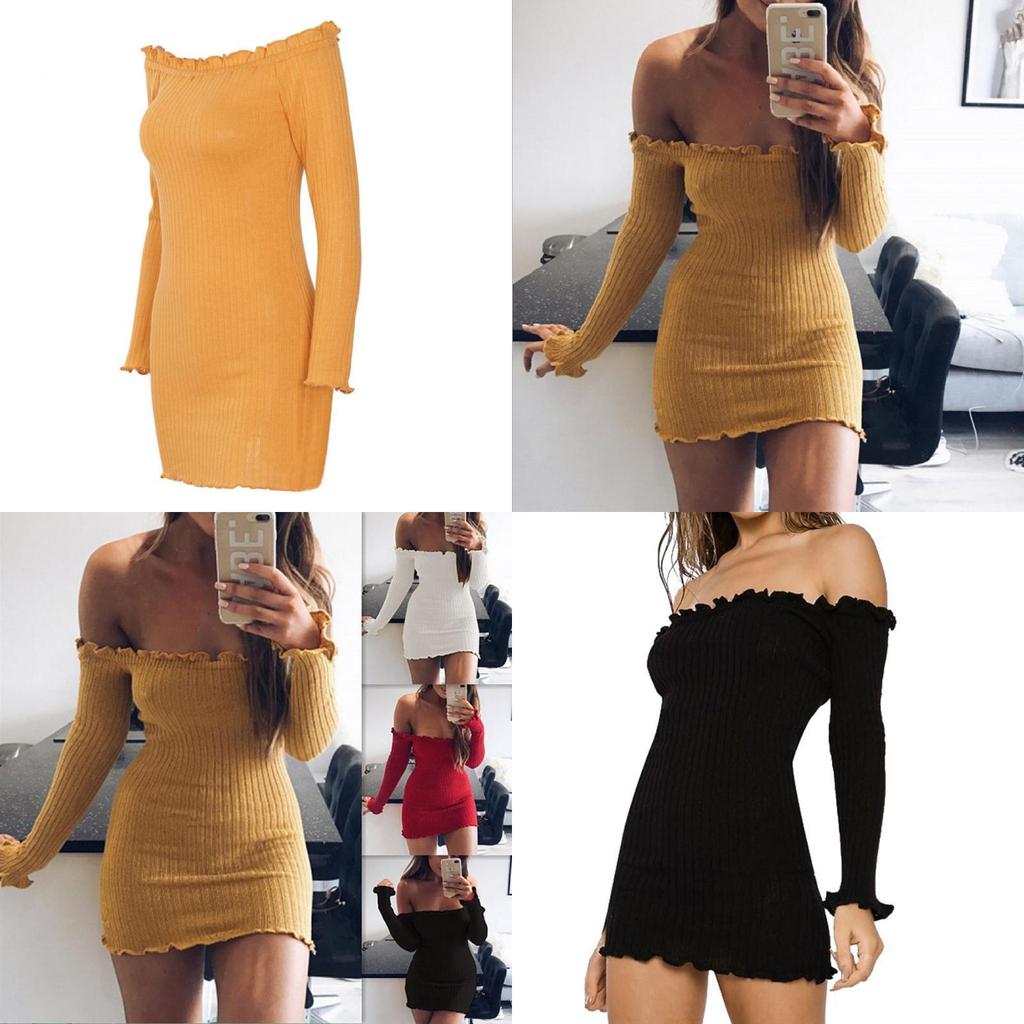 Cotton Solid Color Bodycon Dress With Long Sleeve And High Waist For Women