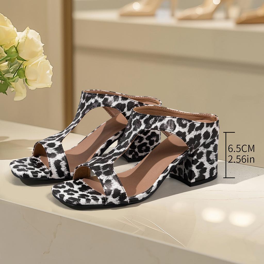 High-heeled cool slippers women's 2025 summer new European and American simple fashion foreign trade large-size side empty thick-heeled slippers