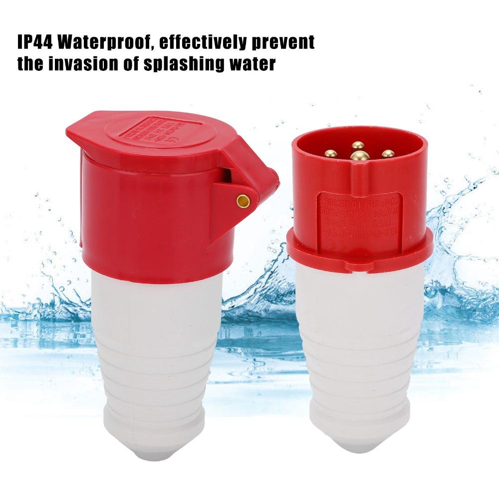 1 Set 4Pin Industrial Plug Connector 380-415V 16A Waterproof Industrial IP44 Heavy Duty Three-Phase Power Plug