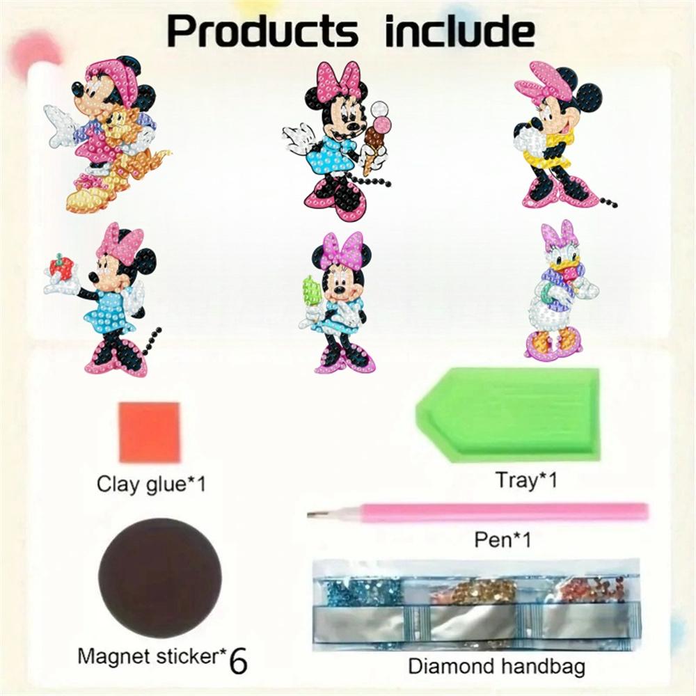 6Pcs Cartoon Series Diamond Art Fridge Magnet Diamond Painting Refrigerator Magnet DIY Fridge Stickers for Fridge Whiteboards