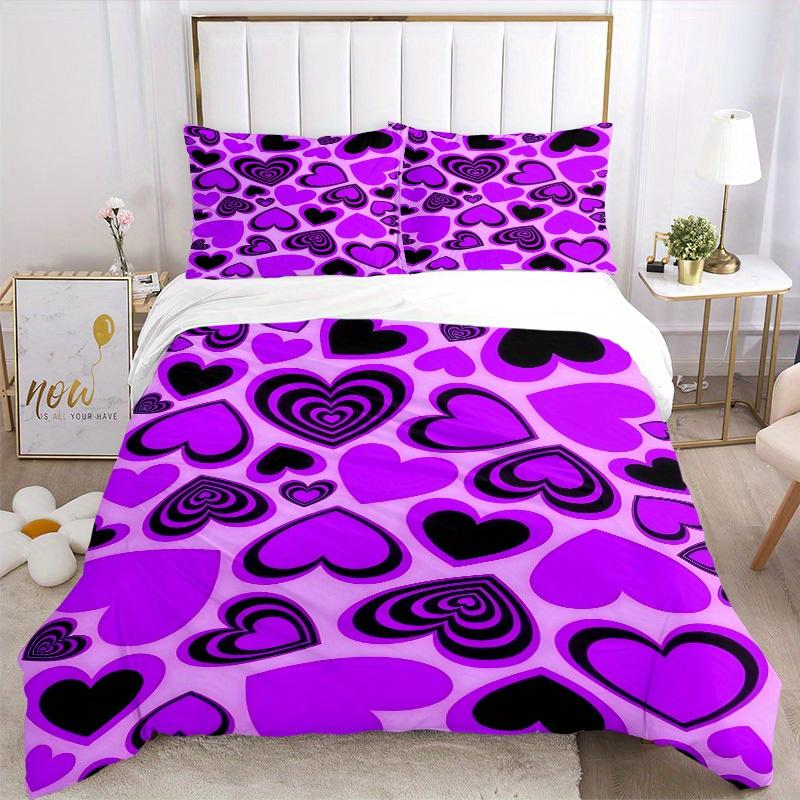 3pcs Purple Heart Pattern Bedding Set, Breathable and Soft, Suitable for All Seasons, Ideal for Home Use, Suitable for Bedroom Decor 21174