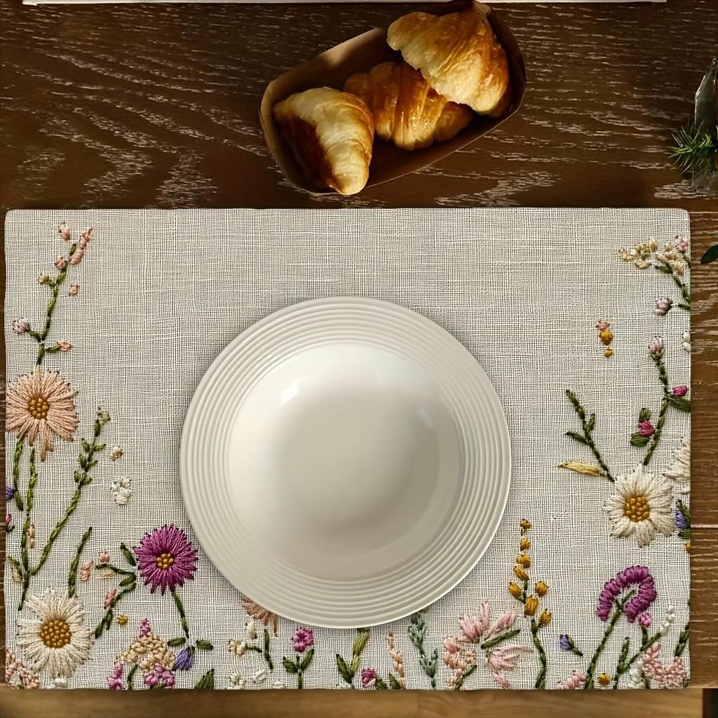 1pc Elegant Floral Tablecloth Placemat - Non-Slip Heat-Resistant Table Mat, Large 12x18 Inch (30x46cm) for Dining, Kitchen, Parties
