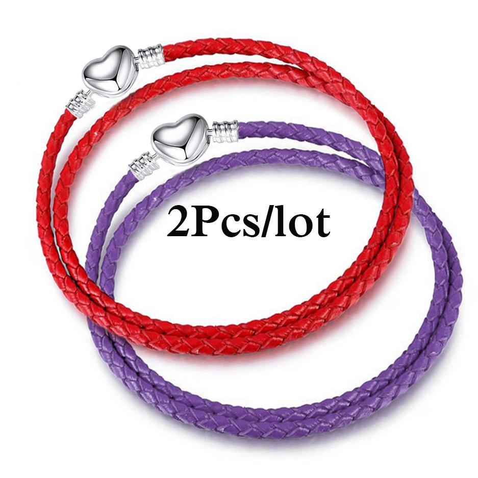 2Pcs/Lot Vintage Jewelry Leather Chain Bracelets Fit DIY Handmade Beads Charms Bracelet Couples Pulsera Jewelry For Women Men