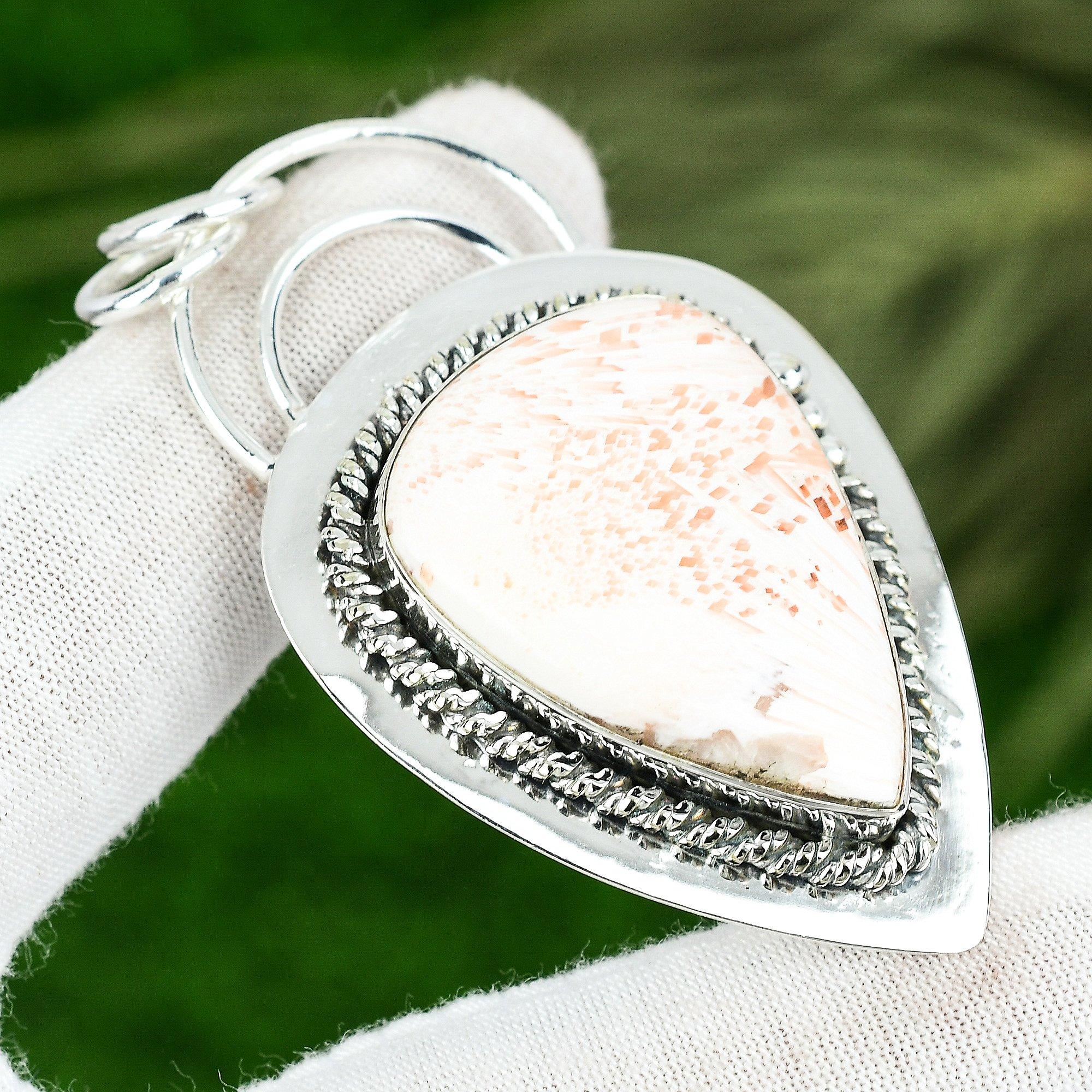 

Mothers day Deal Natural Scolecite 925 Sterling Silver Unique Bezel Boho Pendant