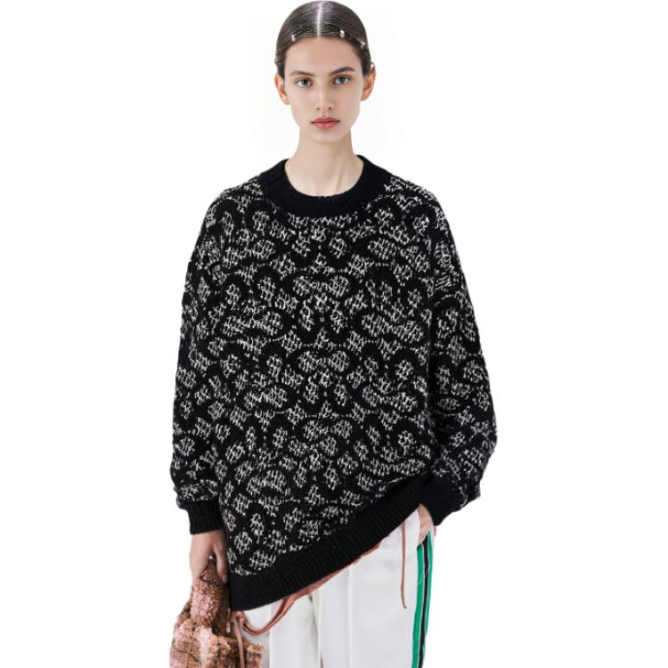 Coach Felpa da donna a manica lunga con girocollo, vestibilità ampia, casual, con stampa FW22, colore nero CF886-BK-BR