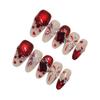 10Pcs Artificial Nails Red Cat-Eye Crystal Fake Nails With Butterfly Design For Holiday Party