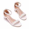 Mode Sommer Damen Hohe Absätze Sandalen Schnur Perlen Schnalle Riemen PU 9CM Quadratischer Absatz Braut Hochzeit Damenschuhe Weiße Pumps