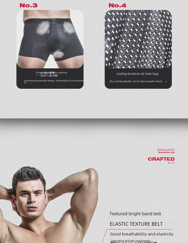 Men's Breathable Foreskin Bullet-Type Separation Boxer Briefs with Scrotum Support