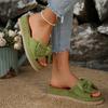 Women's Summer Wedge Thick-Soled Peep-Toe Bow Slide Sandals, Beach Casual Footwear, Available In Large Sizes.