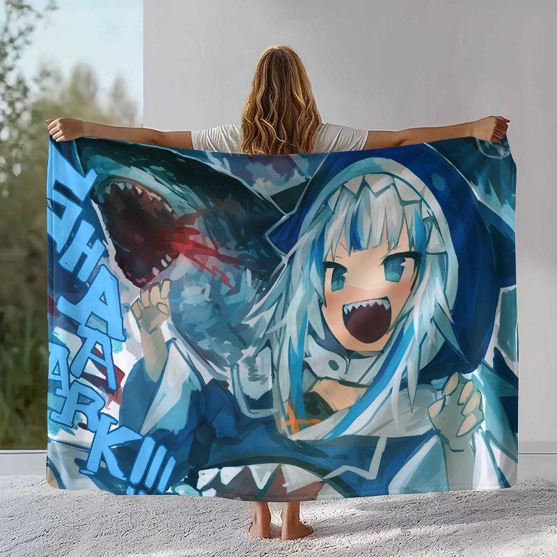 Gawr Gura Hololive English Cute Cartoon Flannel Blanket,Ultra Soft Warm Plush Throw for Home Bedroom Bed Sofa Cover Picnic gift