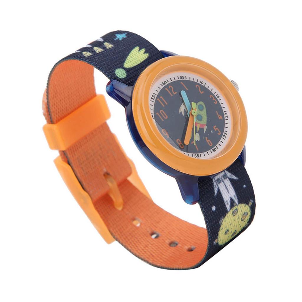 Children Watch Cartoon Pattern Waterproof Ribbon Strap Quartz Children WatchOrange