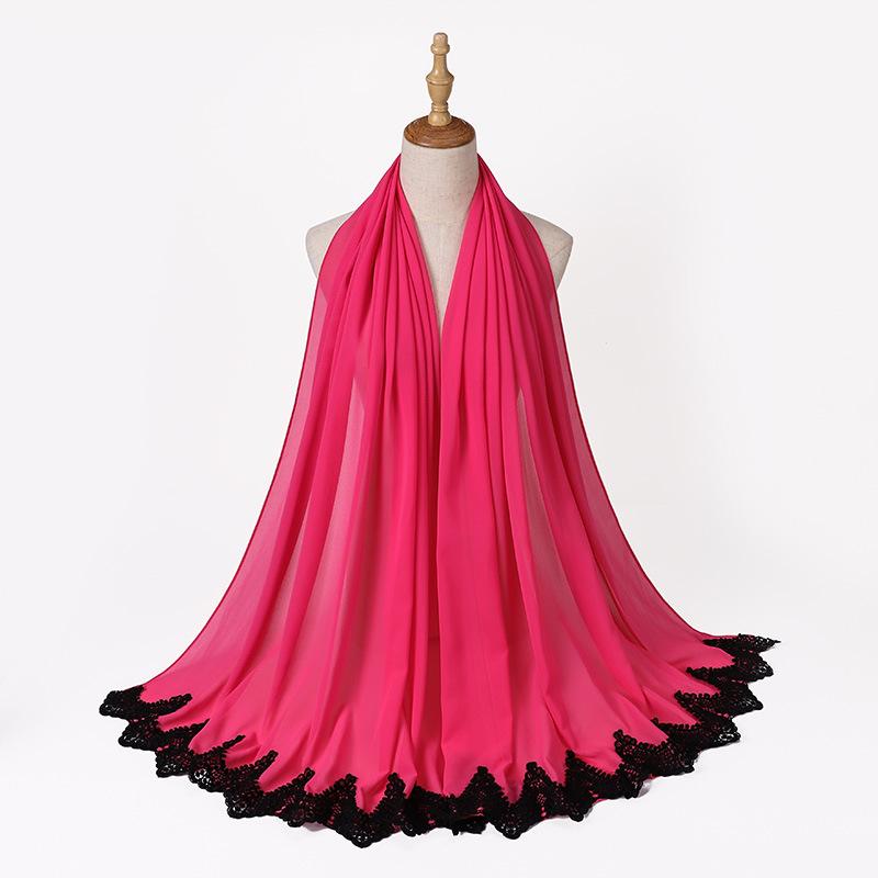 New Pearl Chiffon Malaysia Fashion Black Lace Scarves Muslim Shawl Plain Soft Turban Head Wraps Headband