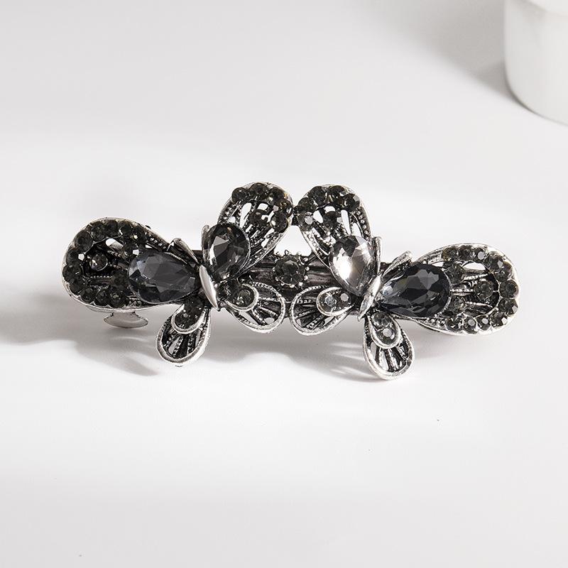 Clip de Primavera de Circonita Blanca Flor de Pedrería Brillante Clip Superior Clip Horizontal Elegante Adorno para el Cabello de Moda para Madres