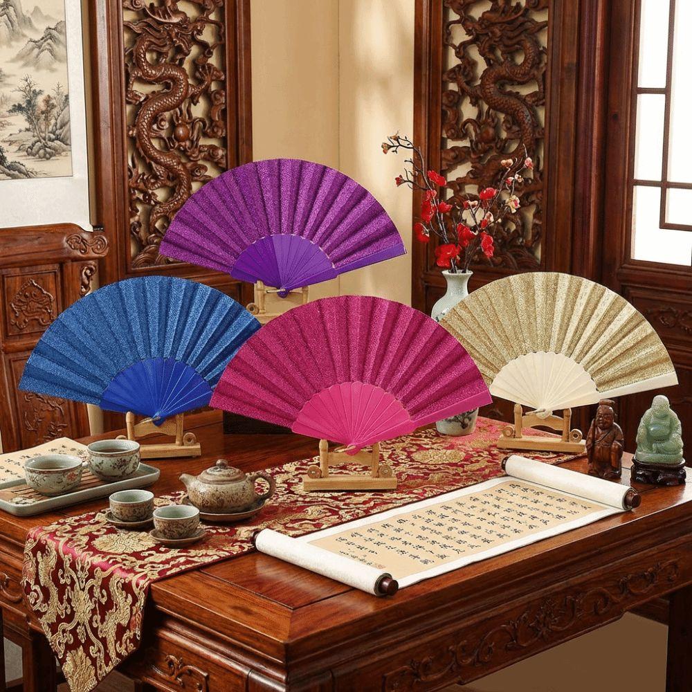 Leuchtender Falt-Handfächer Unifarbener Klassischer Fächer Leichter Kunststoff Glitzerfächer Festivals