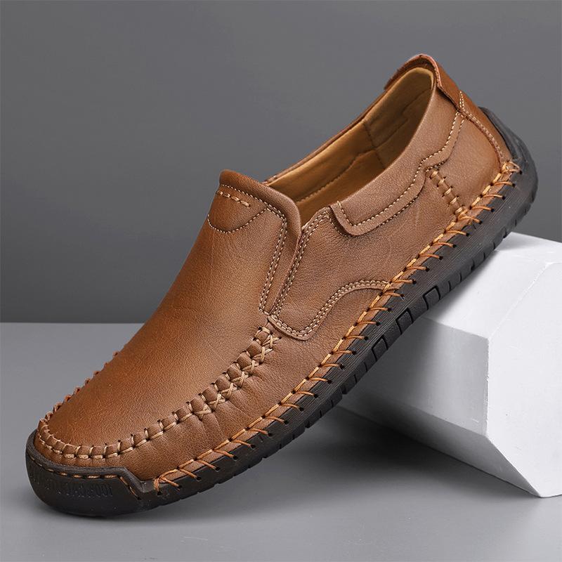 Large Size Men's Shoes One-pedal Casual Leather Shoes Business Shoes Soft Sole Cover Foot Soft Surface Comfortable Driving Shoes