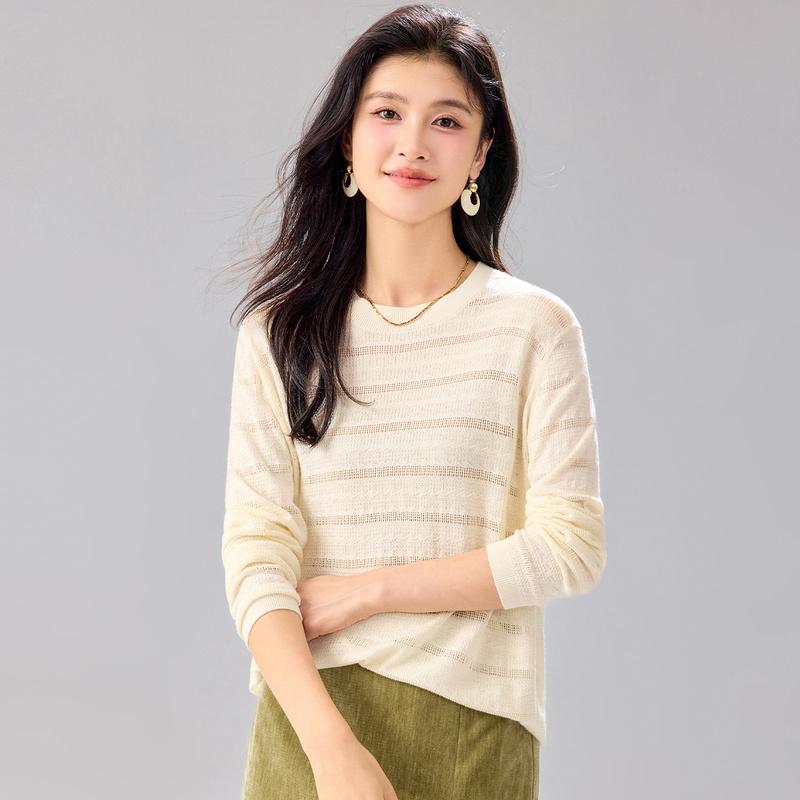 Women's Hollow Striped Knitted Wool Sweater