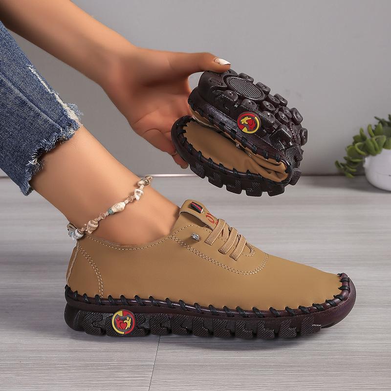 Fábrica de sapatos únicos de couro macio real cabelo liso comércio exterior tamanho grande casual cadarço retrô costura de carro sola grossa sola muffin sapatos de mãe