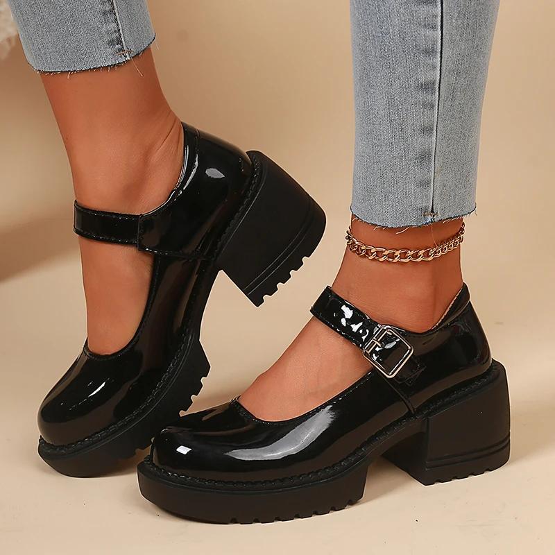 Patent Leather High Heels Mary Jane Shoes for Women Fashion Buckle Strap Platform Pumps Woman Japanese Thick Heel Lolita Shoes