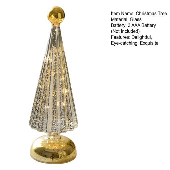 Glass Christmas Tree Small Tabletop Lighted Xmas Tree Figurine Battery Operated Mini