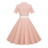 Dámské šaty, výstřih, klopa, jednořadý, s páskem, linie A, velký švih, úzký, vysoký pas, jednobarevné retro, krátký rukáv, princeznovské šaty ve stylu lady midi