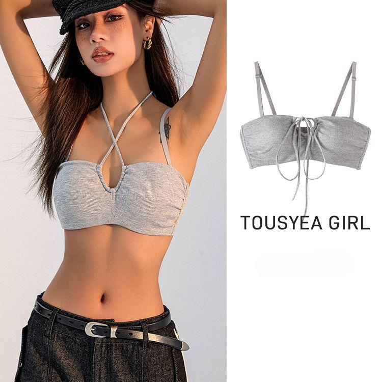 

Женские бюстгальтеры Бандо Слинг Нижнее белье Внутренние топы Для леди Модные бюстгальтеры Майки Черные Сексуальные бюстгальтеры Девушки Y2K Бюстгальтеры Без спинки 32/70AB серый