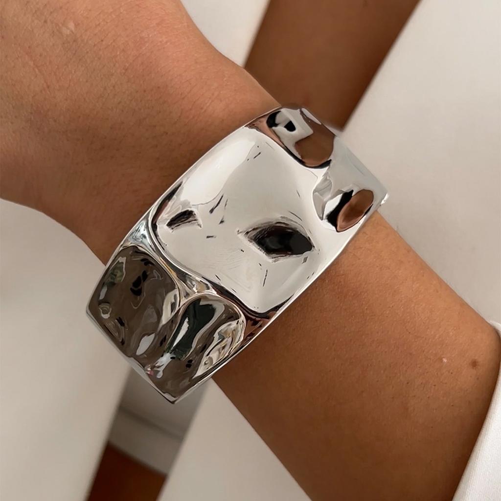PuRui New Creative Design Irregular Geometric Heavy Metal Bangles for Women Trend Punk Hip Hop Open Spring Bracelet Zircon