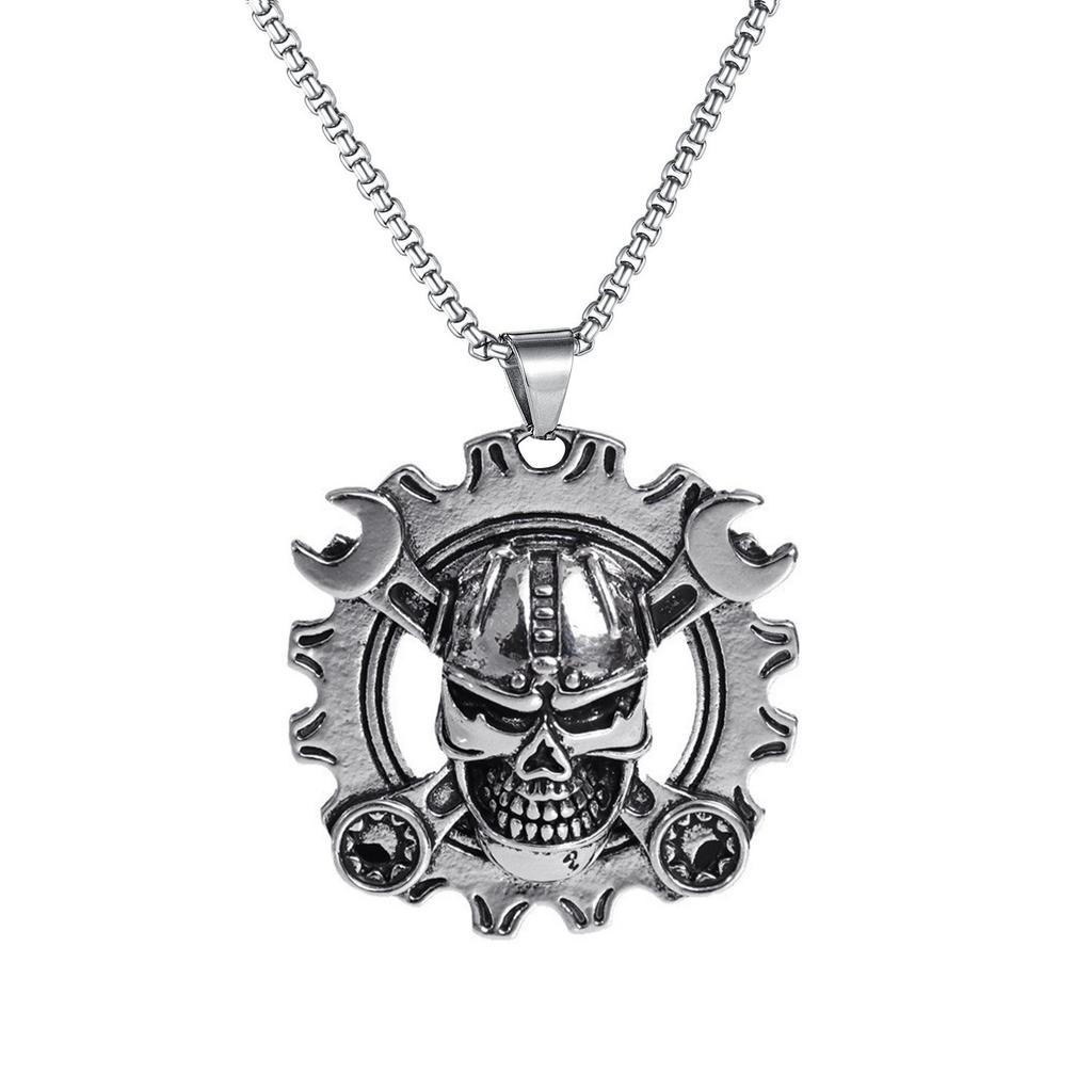 Iron Warrior Wrench Skull Pendant Jewelry Punk Hip Hop Men's Necklace