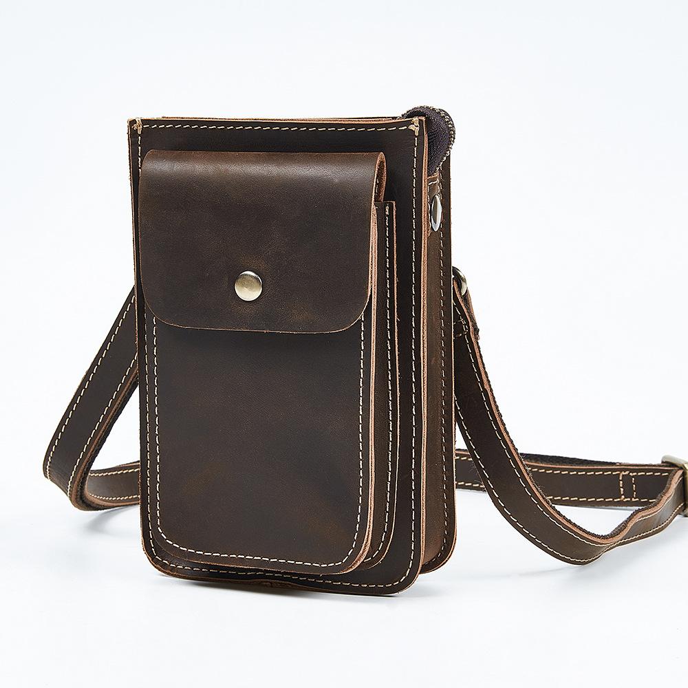 

Head Layer Cowhide Phone Bag, Multifunctional Waist Bag, Genuine Leather Crossbody Bag, Shoulder Bag, Outdoor Belt Waist Bag кавовий