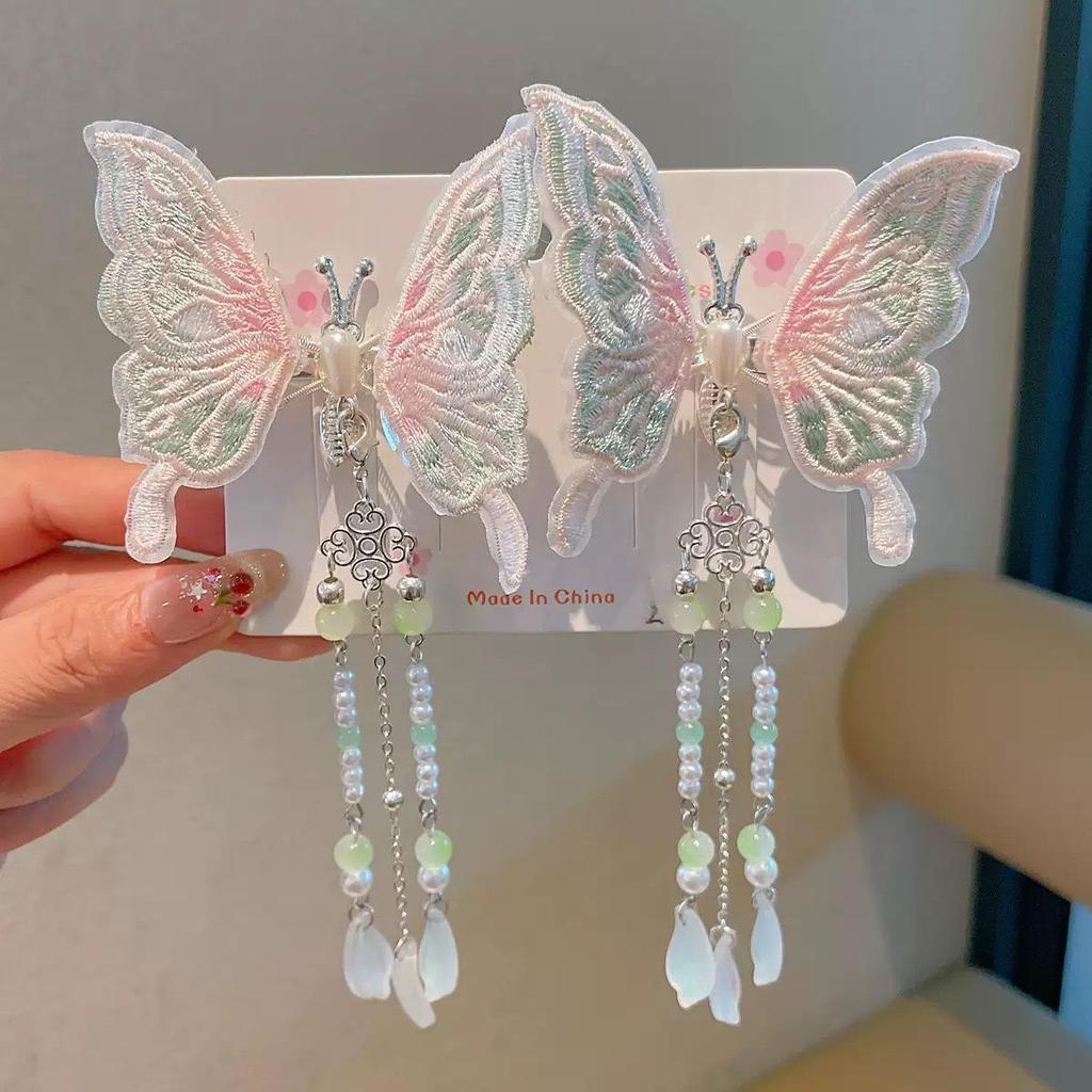 Chinese Style Hanfu Hairpin Set for Girls - Includes Hair Clips, Swaying Tassels, and Butterfly Accessories